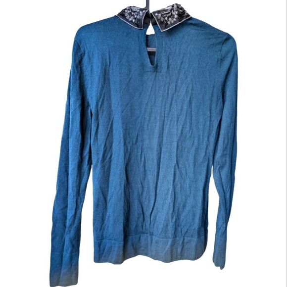 Club Monaco teal 💯 merino embellished collar sz xs - Picture 2 of 9